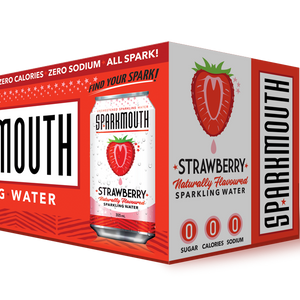 Box of Sparkmouth Strawberry sparkling water on a white background