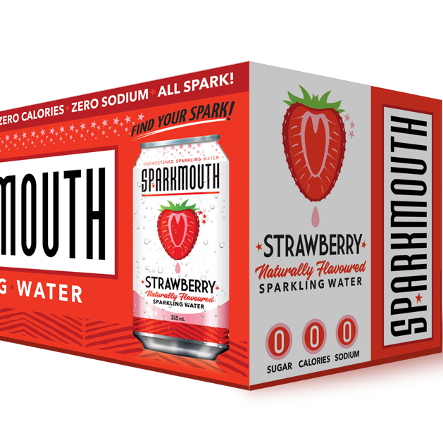 Box of Sparkmouth Strawberry sparkling water on a white background